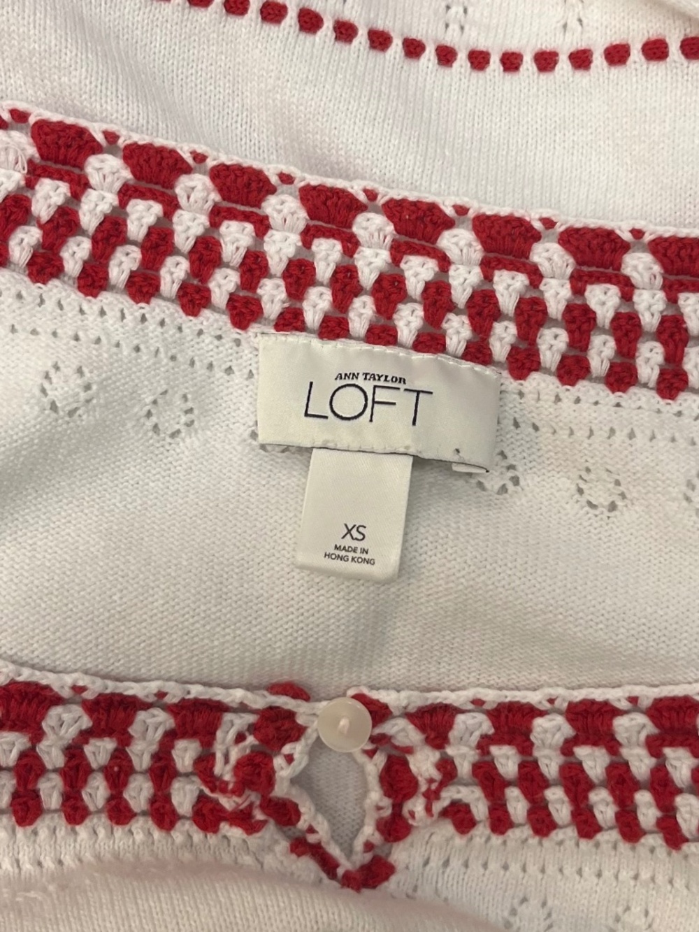 LOFT Red and White Keyhole Cotton Sweater Top Size XS - Picture 3 of 4